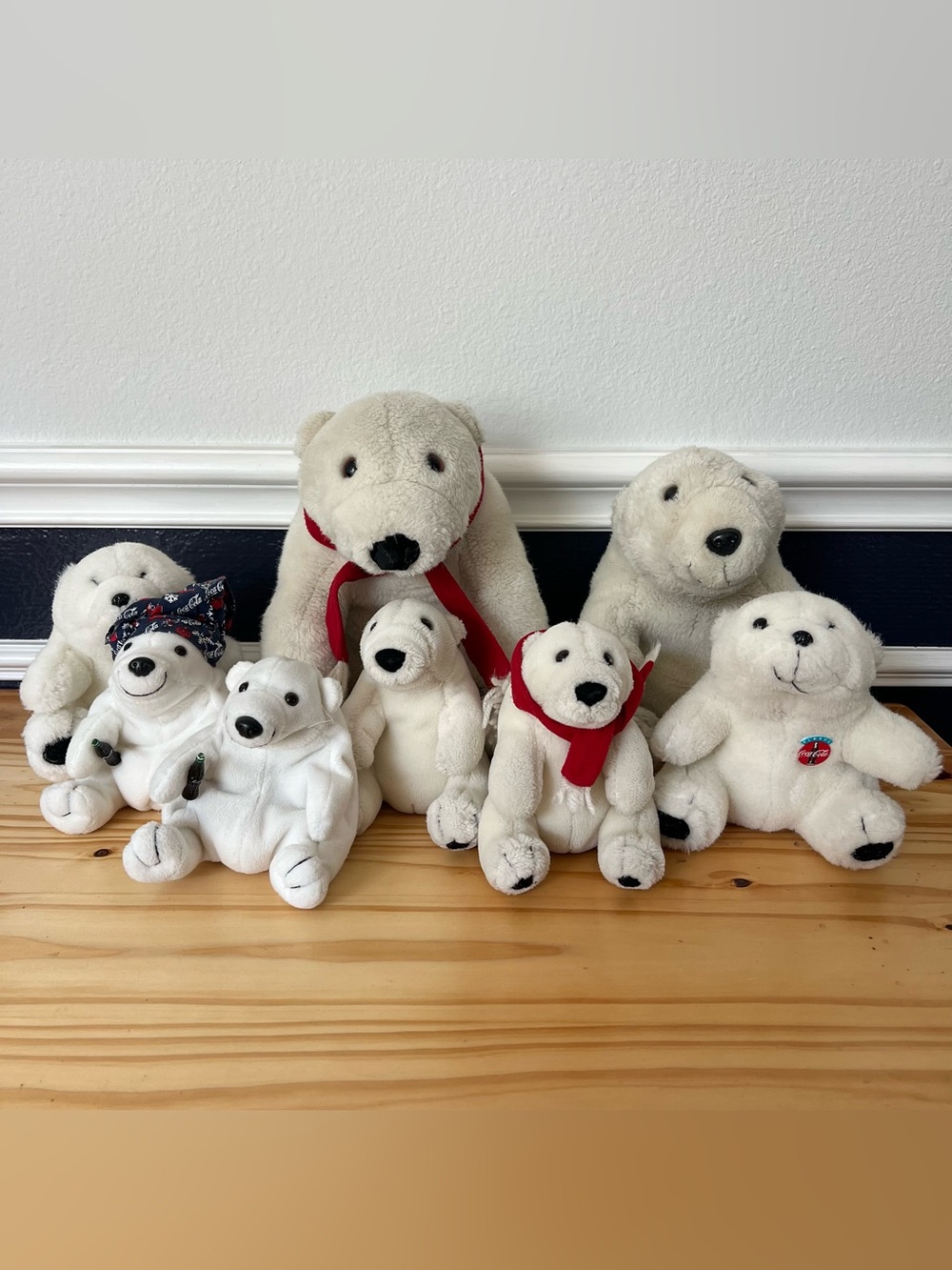Coca Cola Polar Bears Stuffed Animals Lot of 8 Vintage